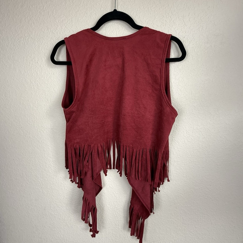 A3 Design Faux Suede Red Fringe Vest Western Festival Boho Hippie OS - Picture 6 of 7